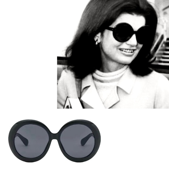 The Jackie O Oversized Round Sunglasses in Black - Picture 1 of 9